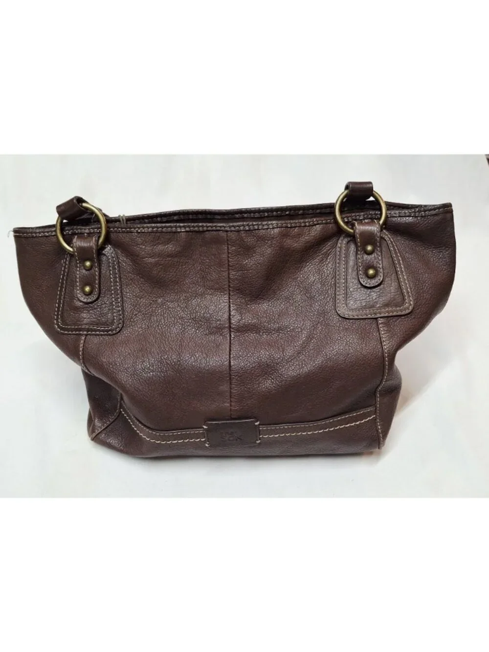The Sak Brown Pebbled Leather Shoulder Bag With Printed Fabric Lining & Brass Ha